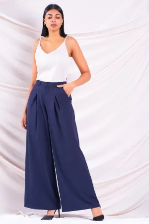 Navy Wide Leg Pleated Pant