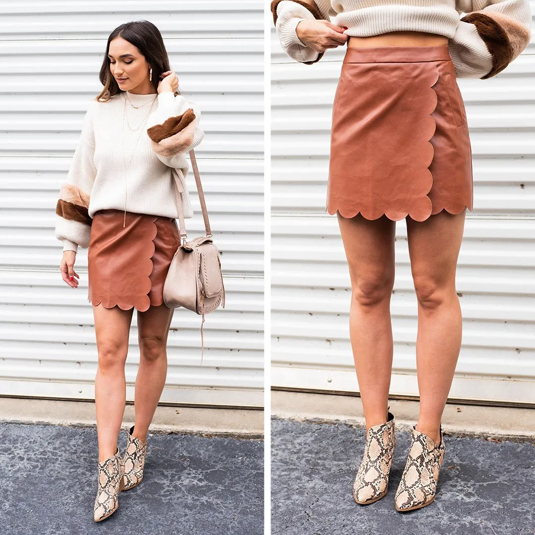 Need You Now Camel Brown Vegan Leather Skirt