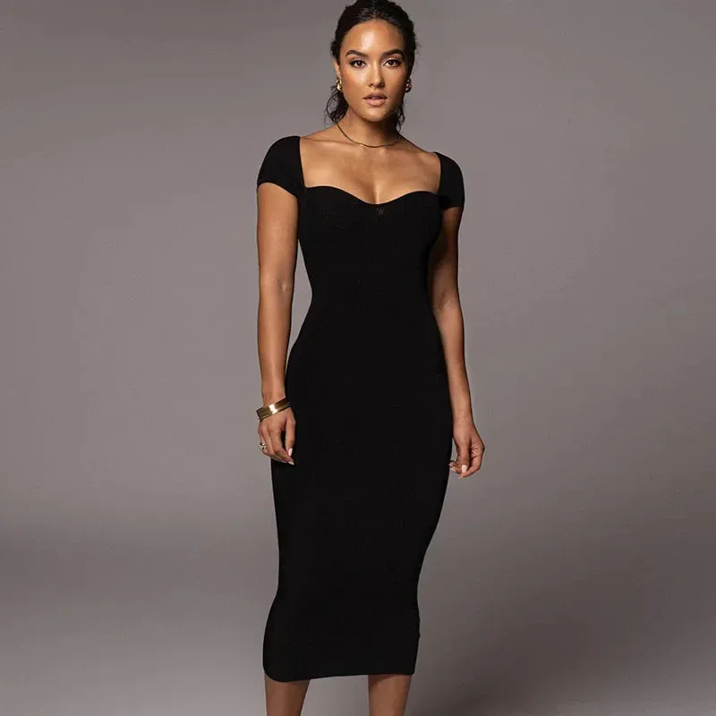 New Boat Elegant High Slim Sexy Ladies Y2K Midi Dresses