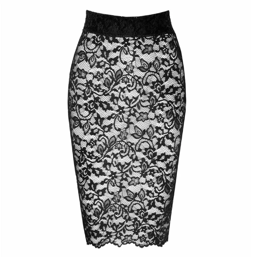 Noir Handmade Ambivalent Sheer Lace Corset-Back Midi Skirt