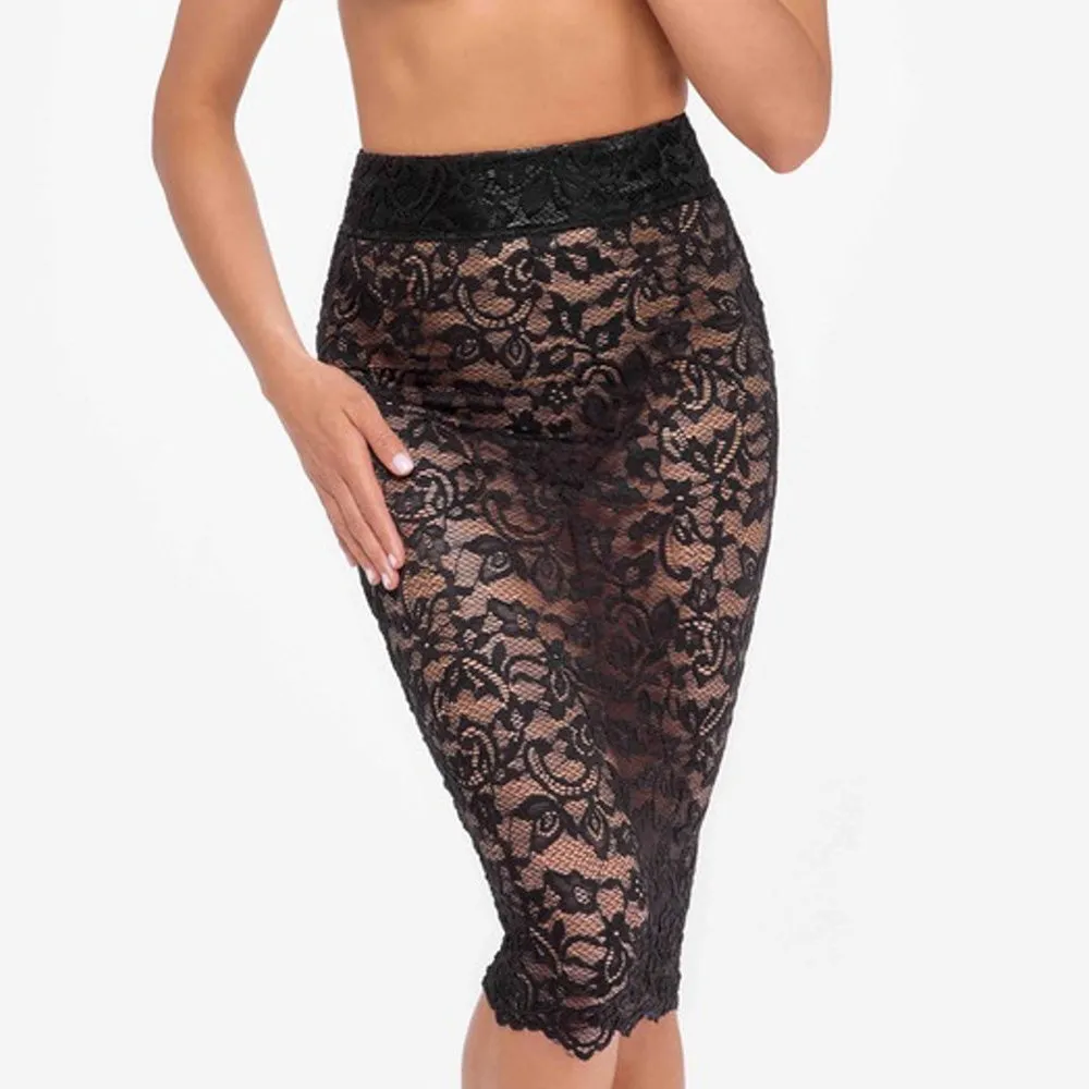 Noir Handmade Ambivalent Sheer Lace Corset-Back Midi Skirt