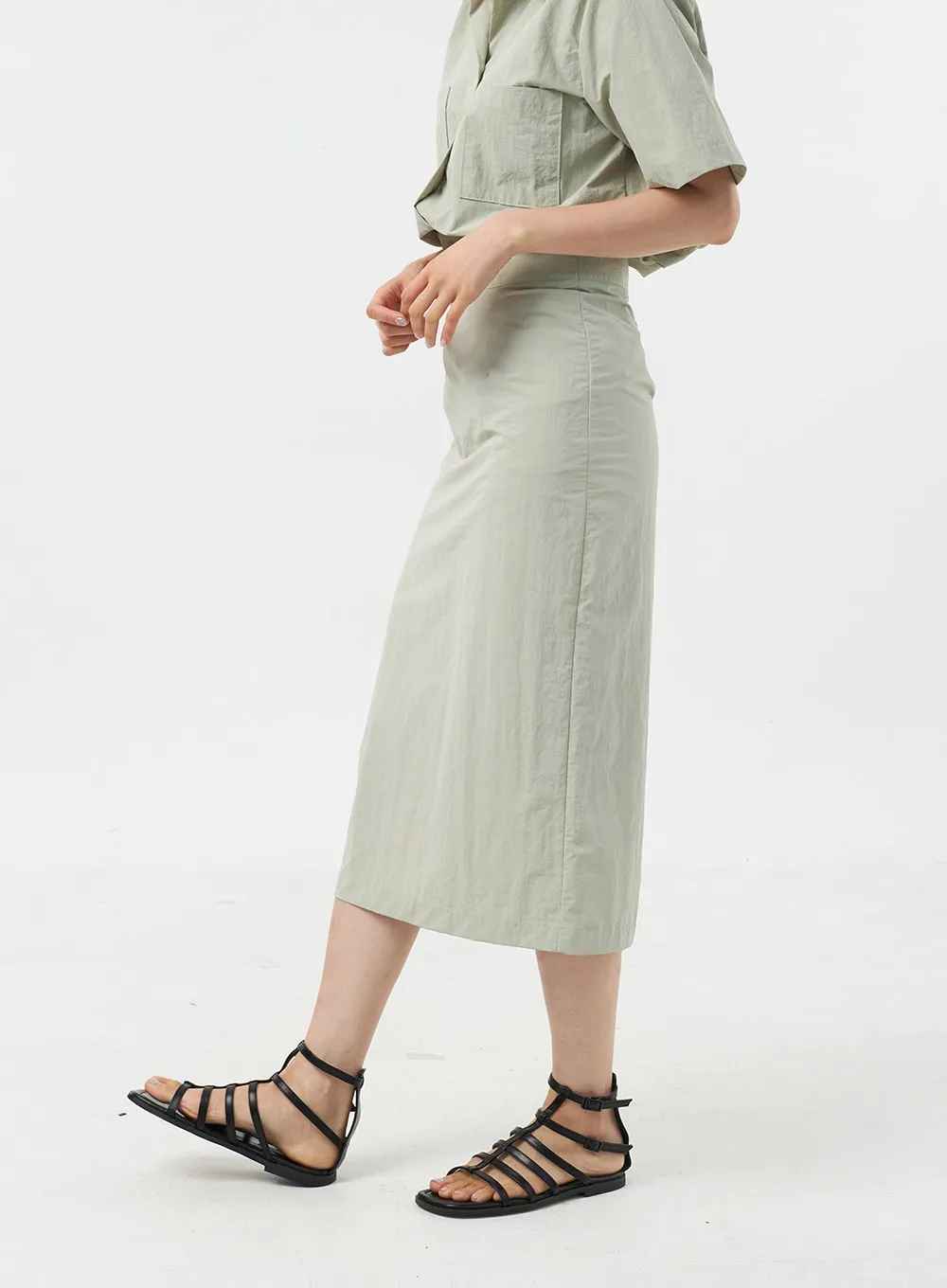 Nylon Midi Skirt OU309