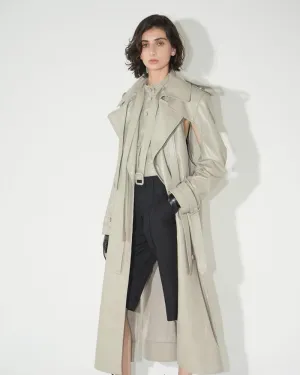 Off White Double Breasted Duster Leather Trench Coat