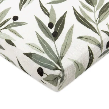 Olive Branches Organic Muslin Midi Crib Sheet