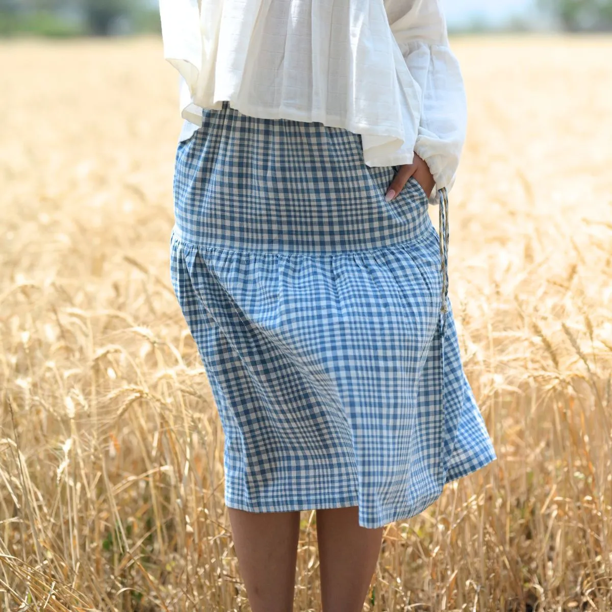 Organic Cotton Handloom Tiered Skirt- Bluebell