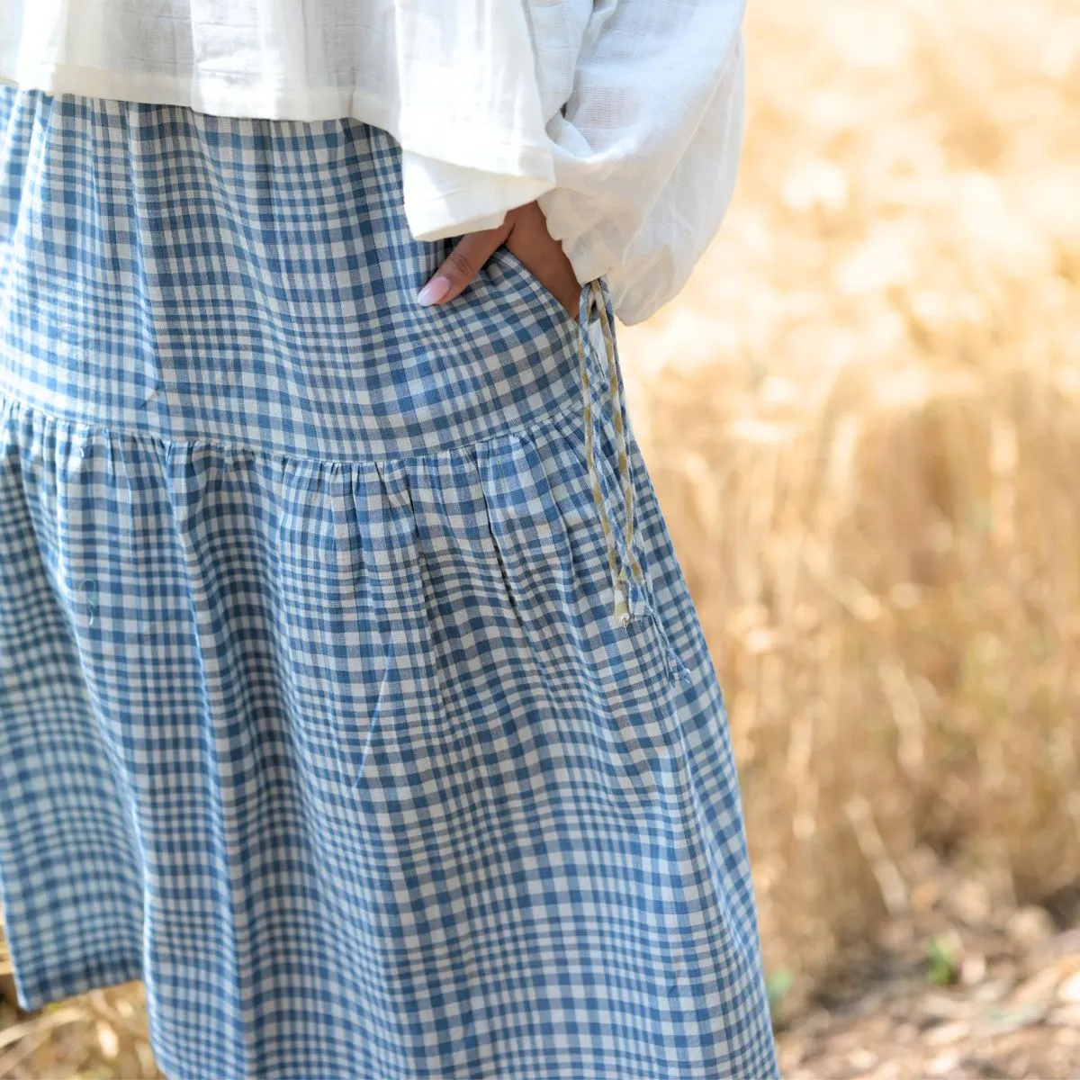 Organic Cotton Handloom Tiered Skirt- Bluebell