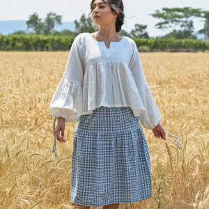 Organic Cotton Handloom Tiered Skirt- Bluebell