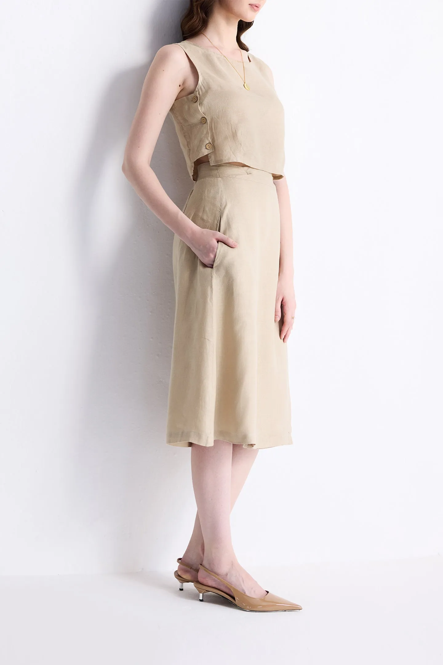 Overlap Midi Skirt in Neutral Beige