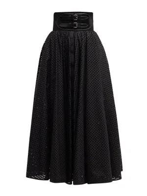 Perforated Belted Midi Skirt