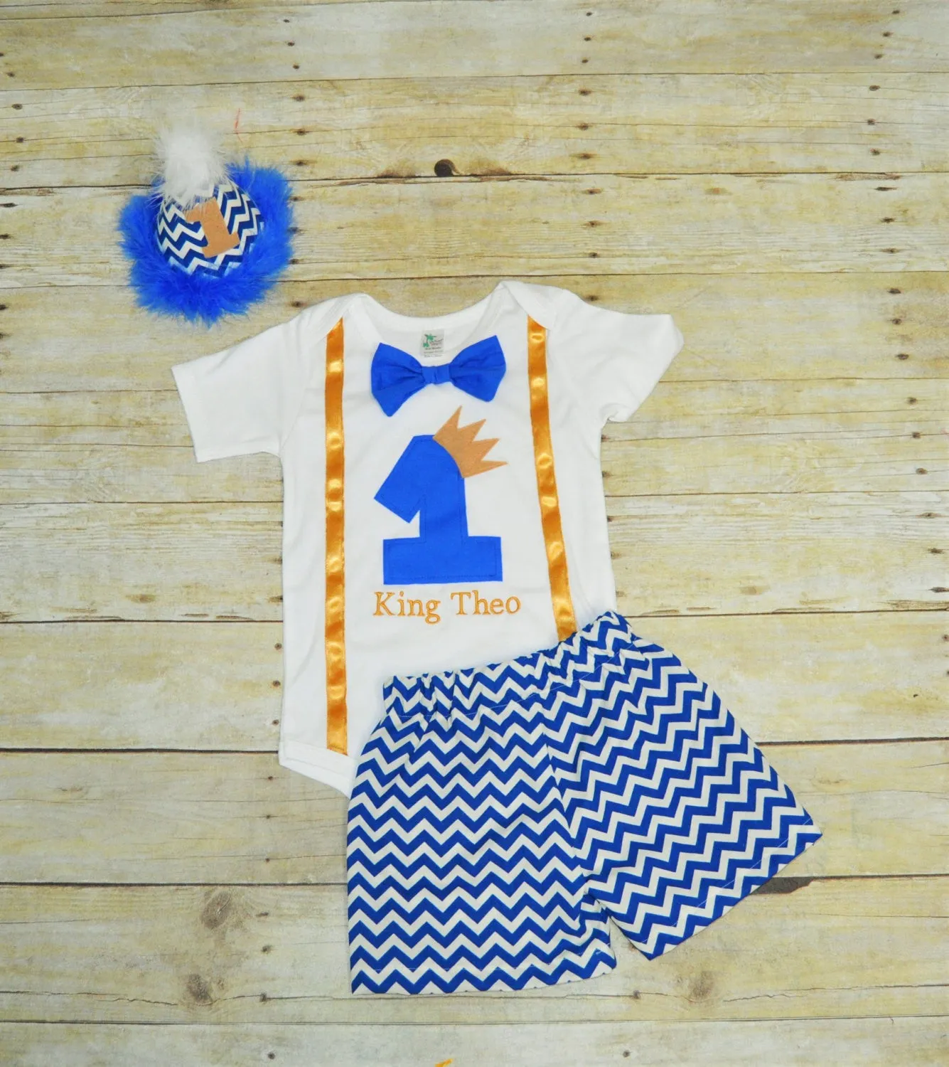 personalized king  birthday outfit, cake smash, royal blue and gold, 1st 2nd 3rd birthday, Boys cake smash outfit, chevron, chevron tie