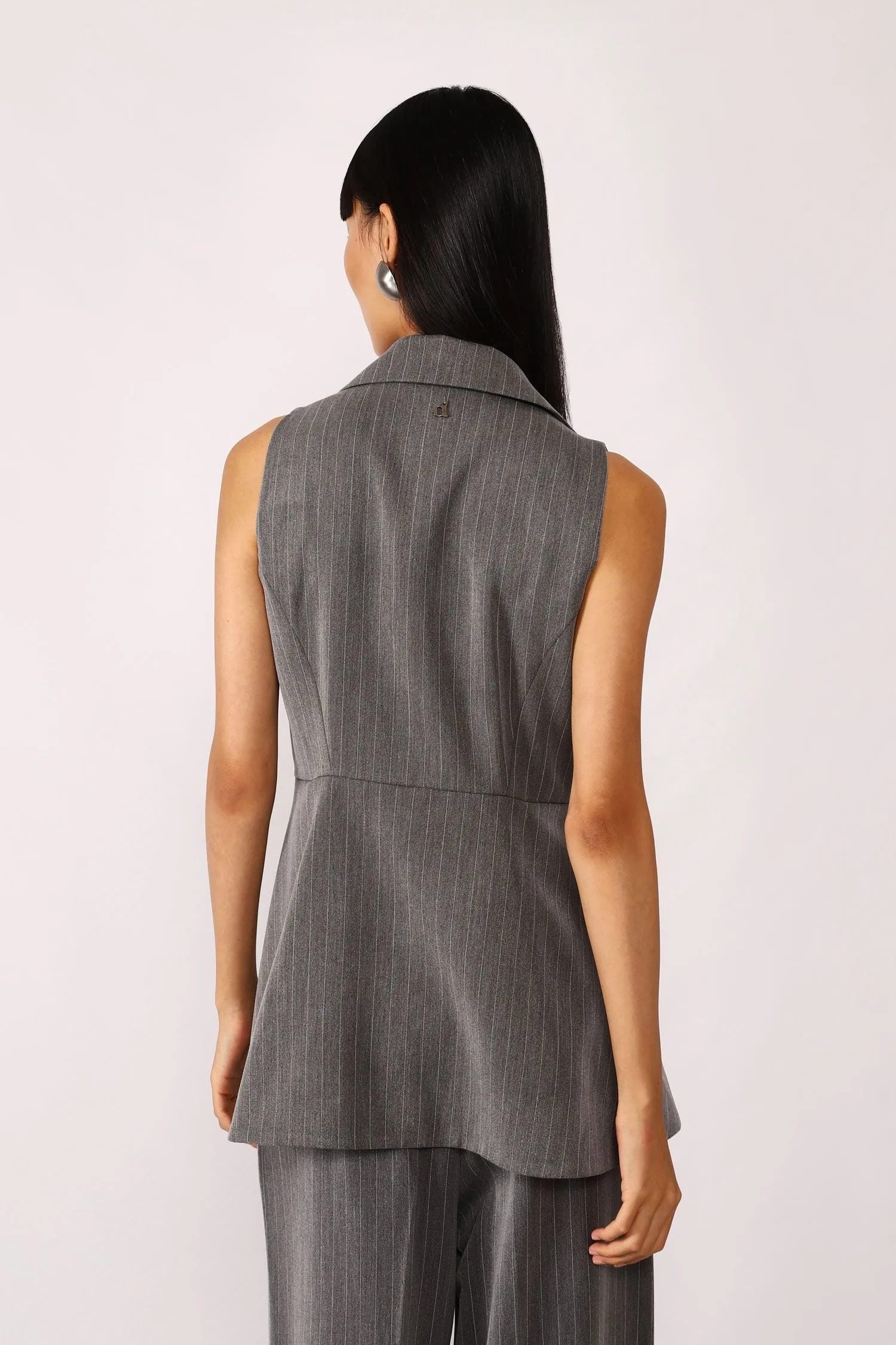 Pin stripe grey long gilet