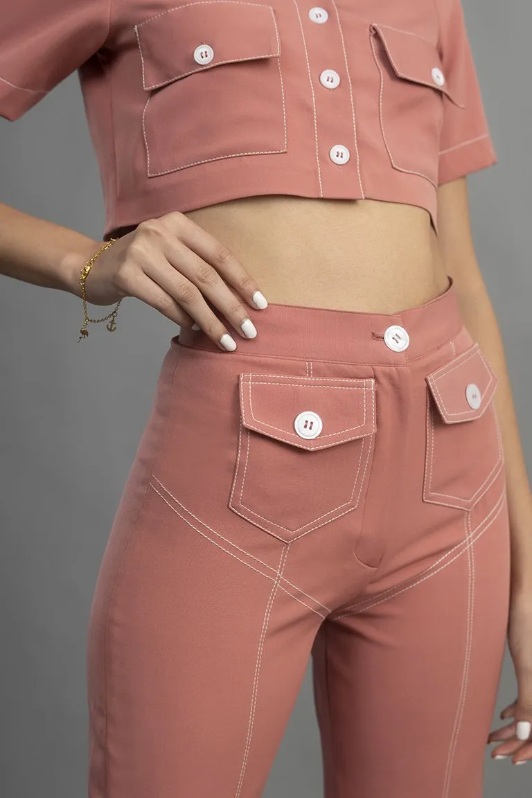 Pink Contrast Stitching Pants