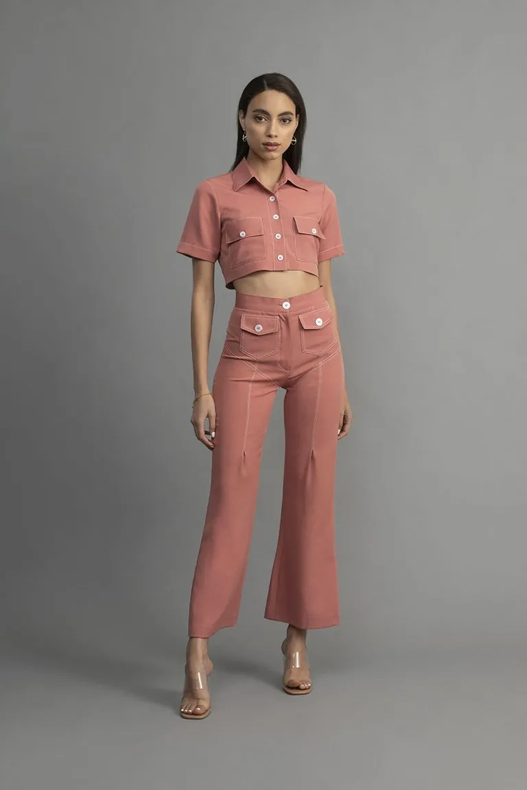 Pink Contrast Stitching Pants