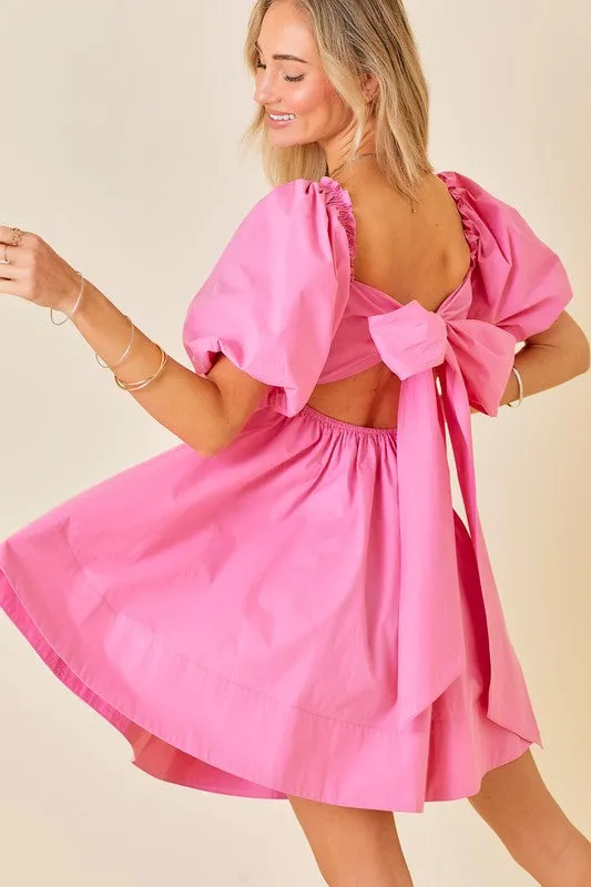 Pink Ruffle Square A-line Cotton Midi Dresses