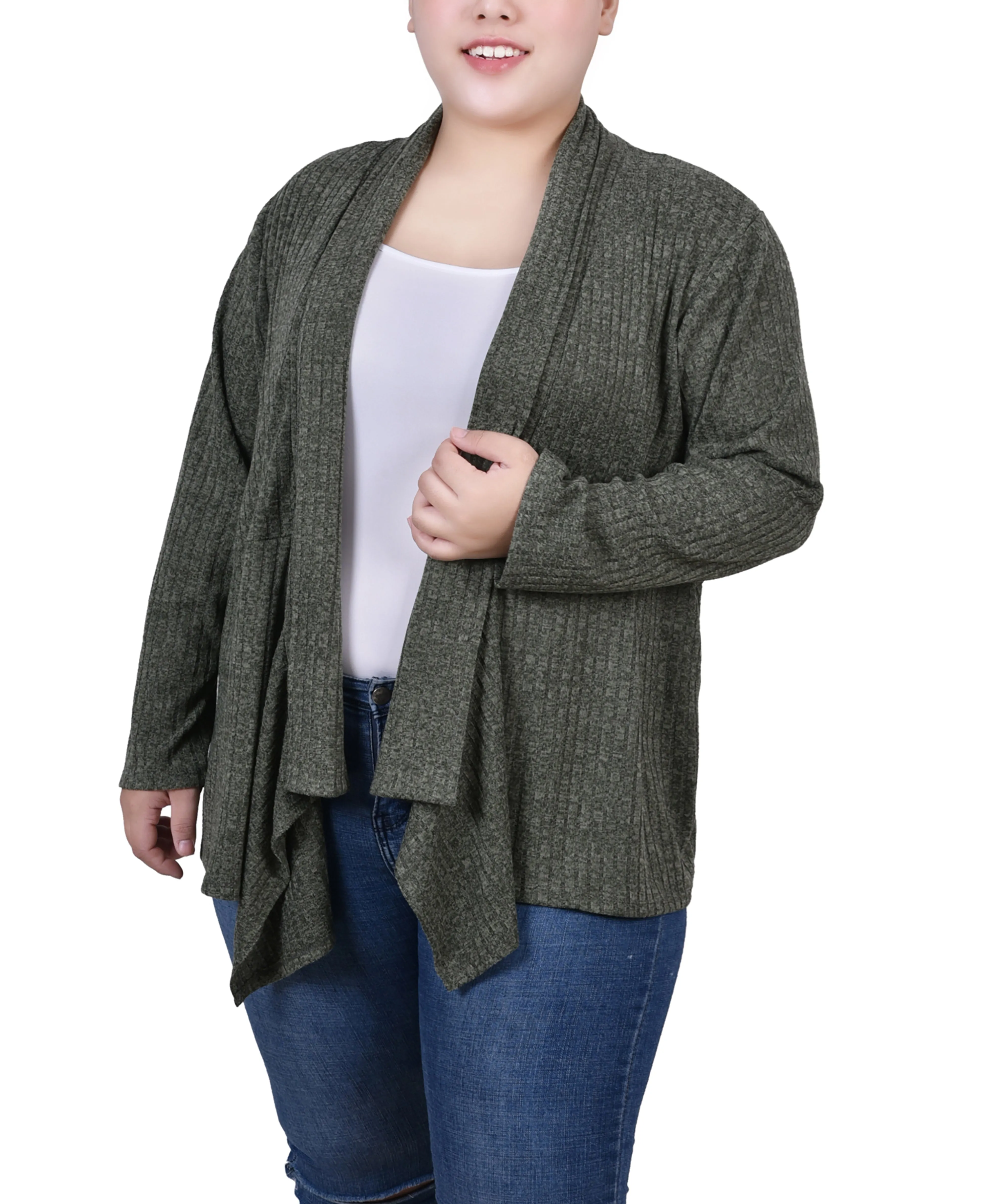 Plus Size Long Sleeve Ribbed Cardigan