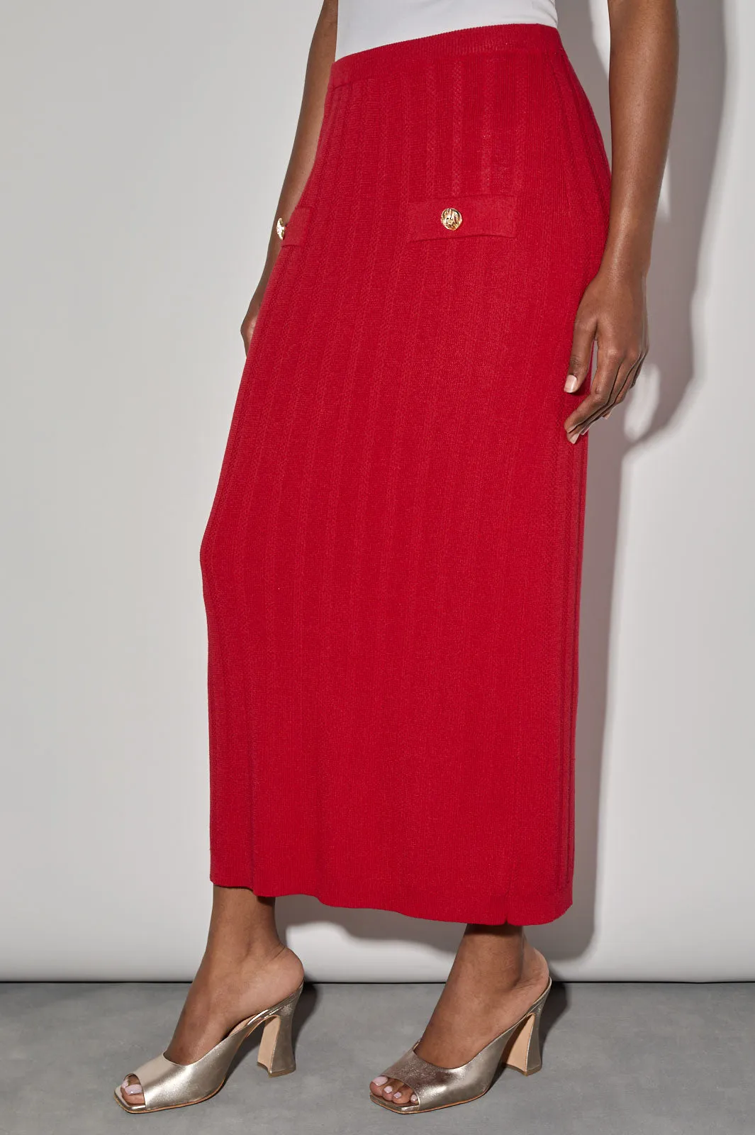 Plus Size Soft Knit Multi-Stitch Maxi Skirt