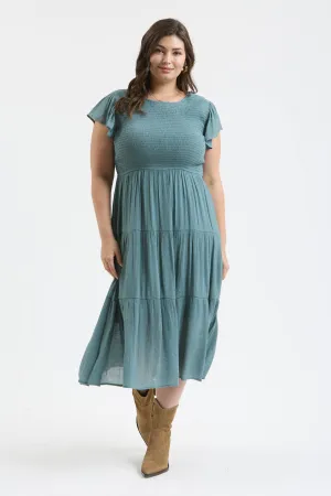 Plus Smocked Tiered Midi Dress