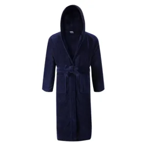 Plush Velour Terry Boys Bathrobe with Tie & Hood Navy