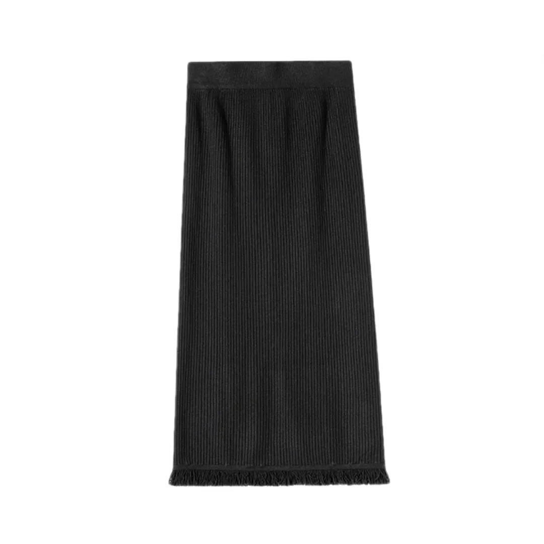 Pre Order: Back Slit Tassel Knitted Midi Skirt