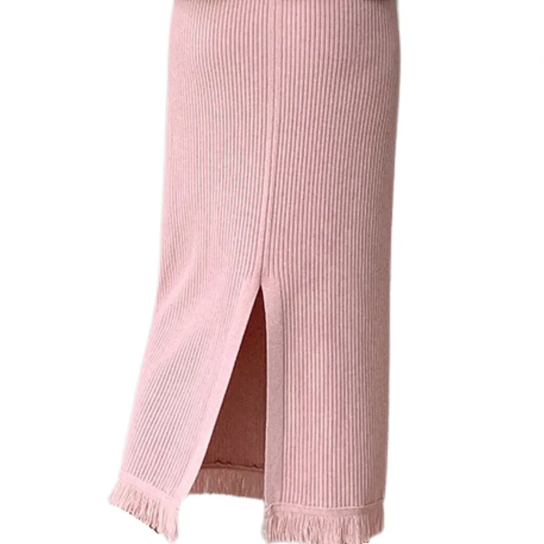 Pre Order: Back Slit Tassel Knitted Midi Skirt