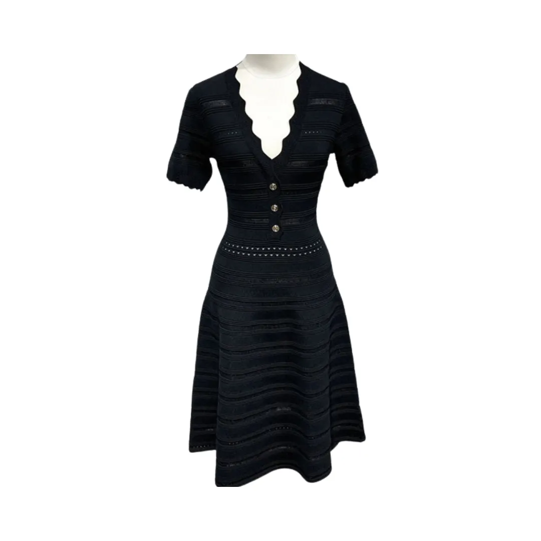 Pre Order:  Hollow V-neck A-Line Knitted Mid-Length Dress