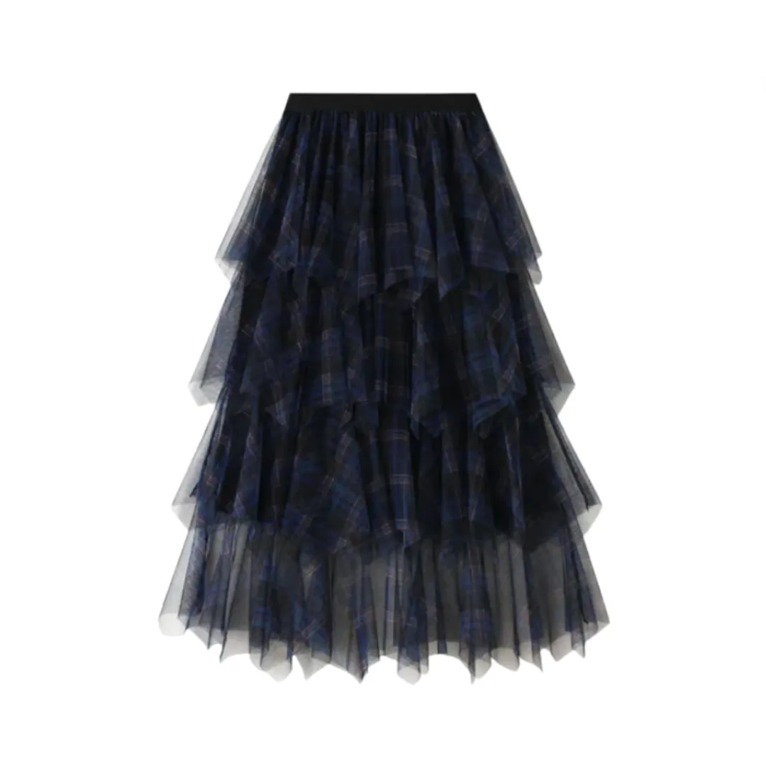 Pre Order: Irregular Mesh A-Line Midi Cake Skirt