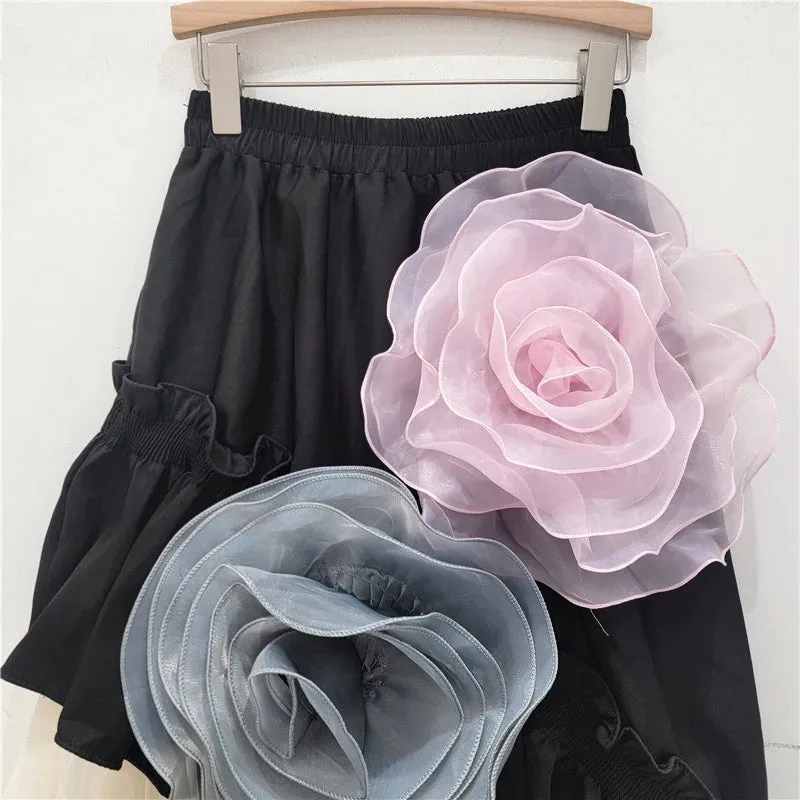 Pre Order:  Mesh Patchwork High Elastic Waist Flowers A-Line Skirt