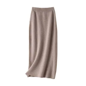 Pre Order:  Solid High Waist Wool Knitted Midi Skirt