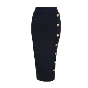 Pre Order:  Solid Single Row Button Bandage Skirt