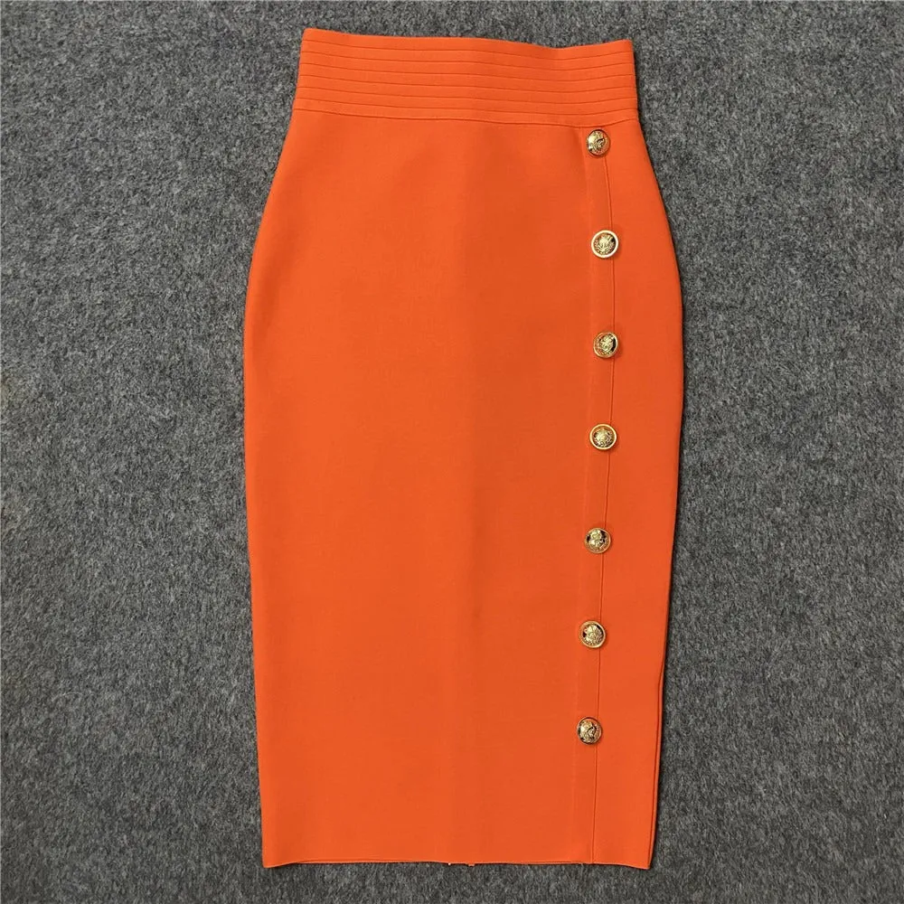 Pre Order:  Solid Single Row Button Bandage Skirt