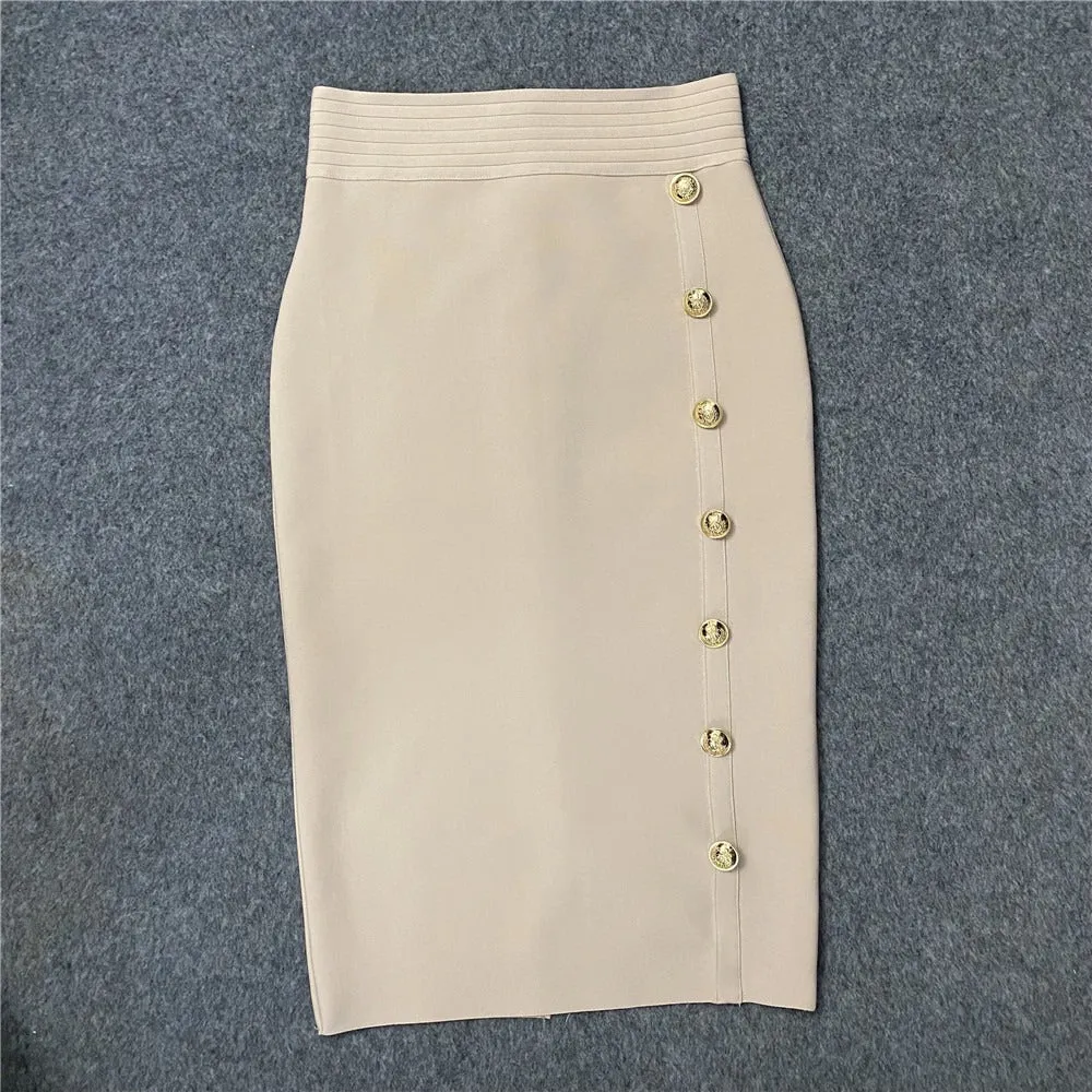 Pre Order:  Solid Single Row Button Bandage Skirt