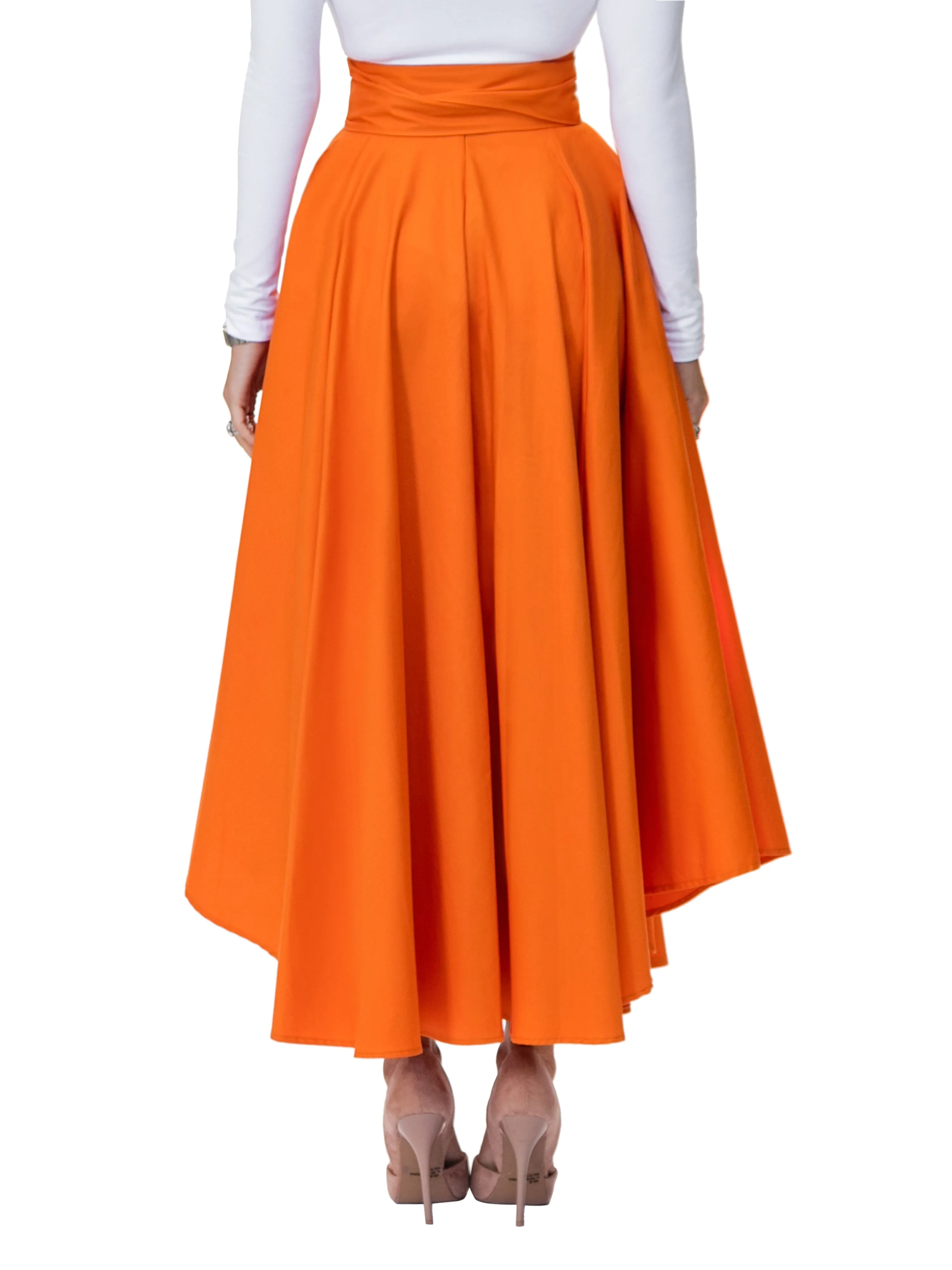 "Frances" Orange Belted Midi Skirt