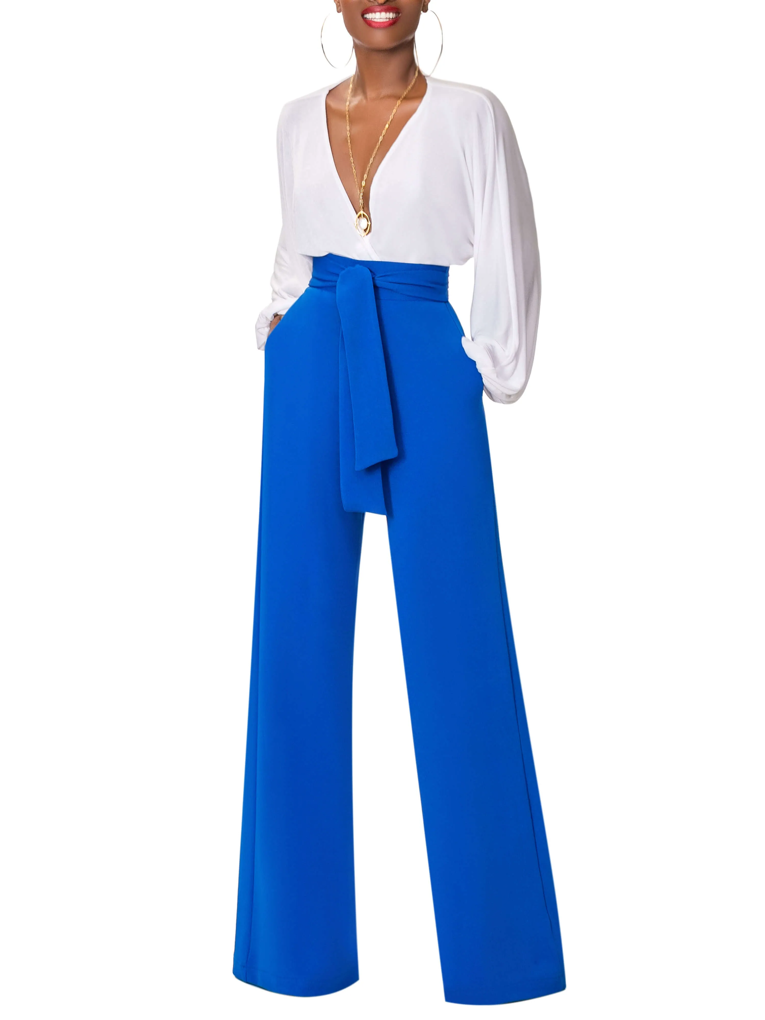 "Leola" Cobalt Belted High Waist Pants