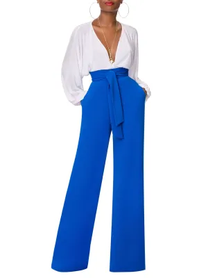 "Leola" Cobalt Belted High Waist Pants