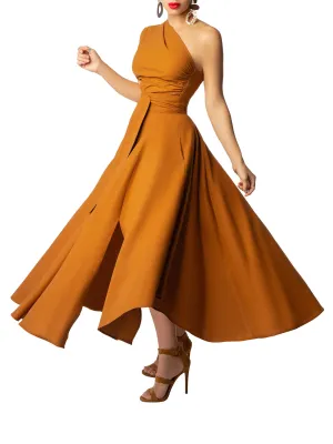 "Linden" Cognac Linen Belted Skirt