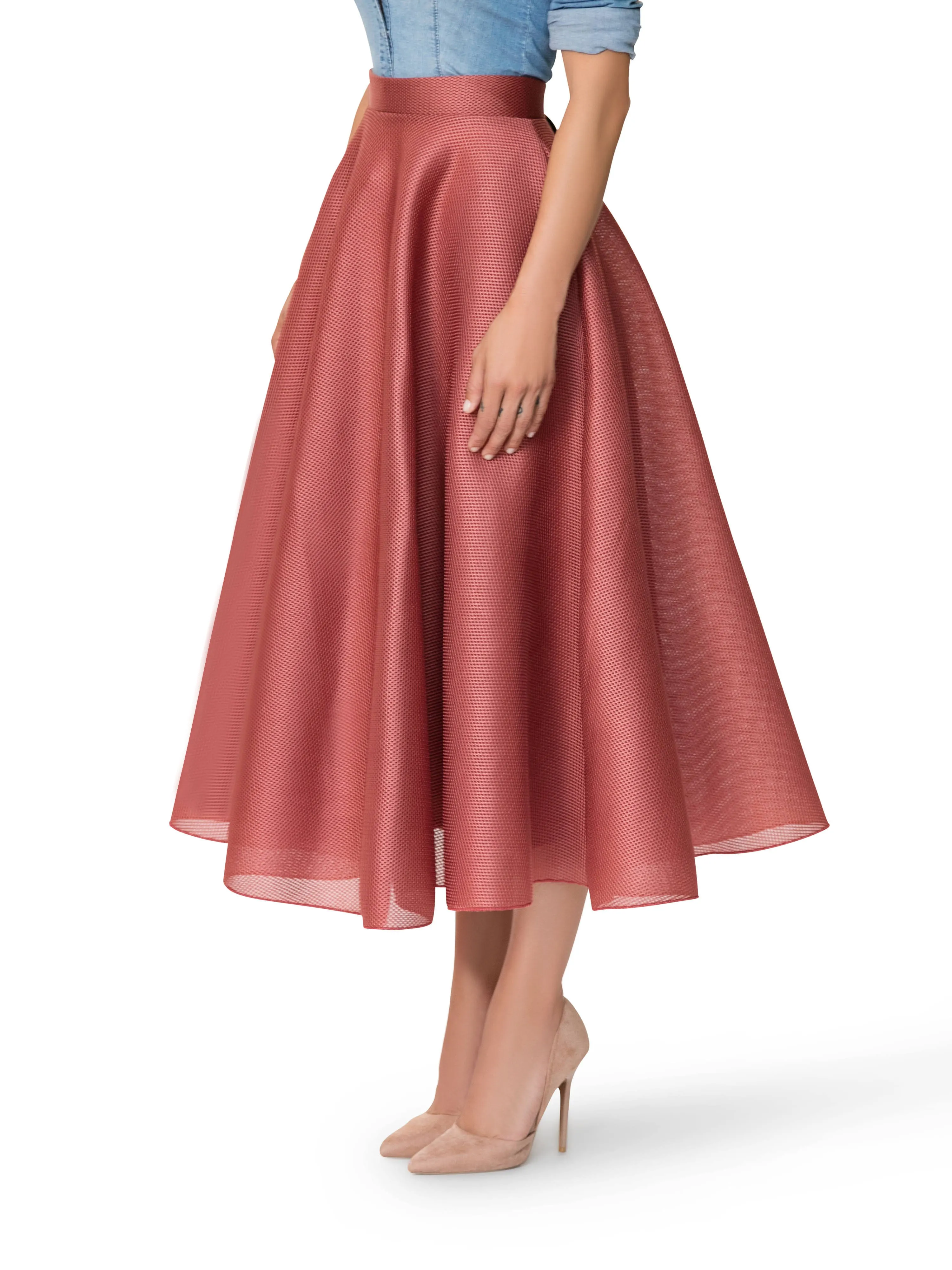 "Madeleine" Blush Mesh 50s Midi Skirt