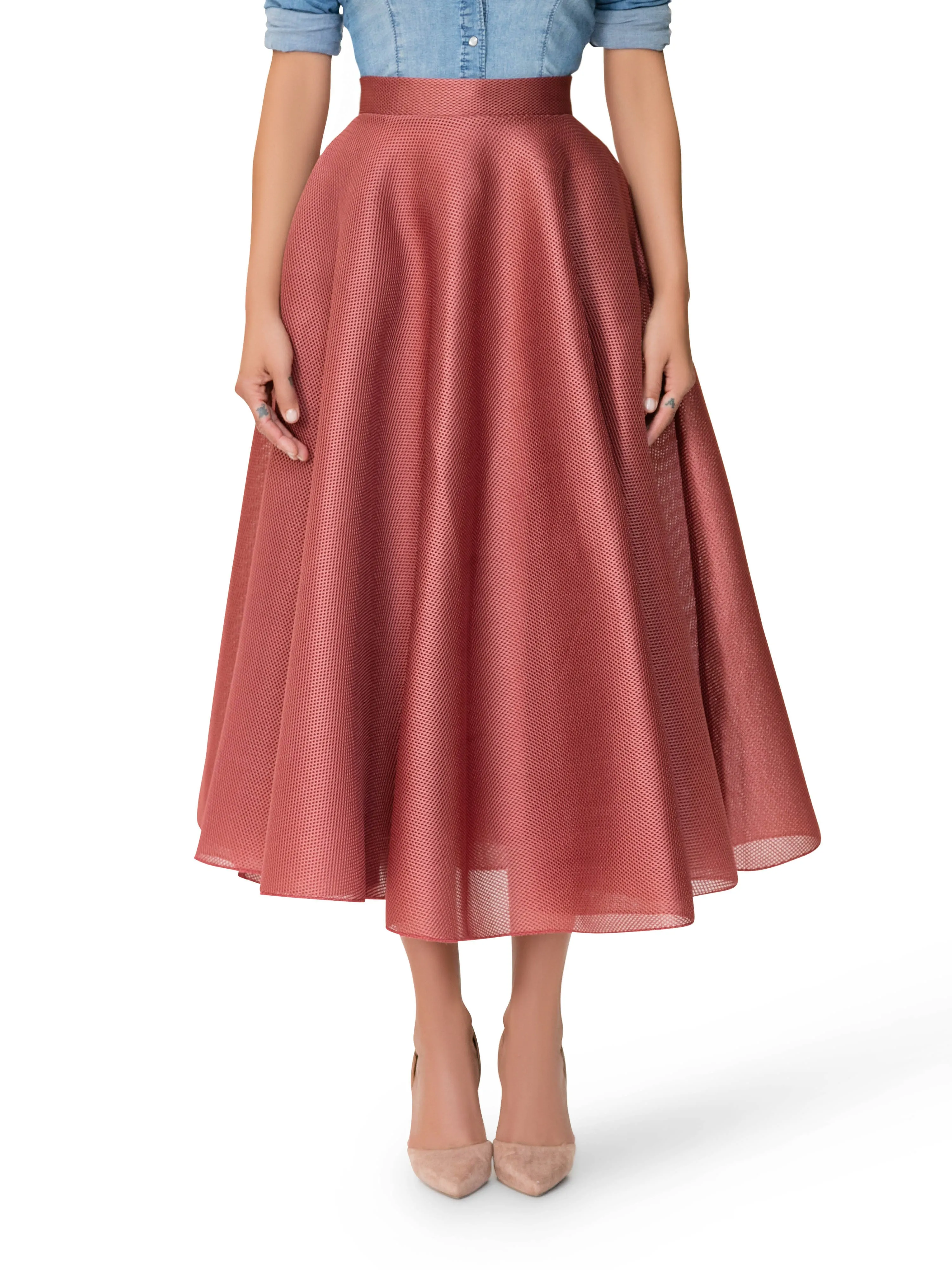 "Madeleine" Blush Mesh 50s Midi Skirt