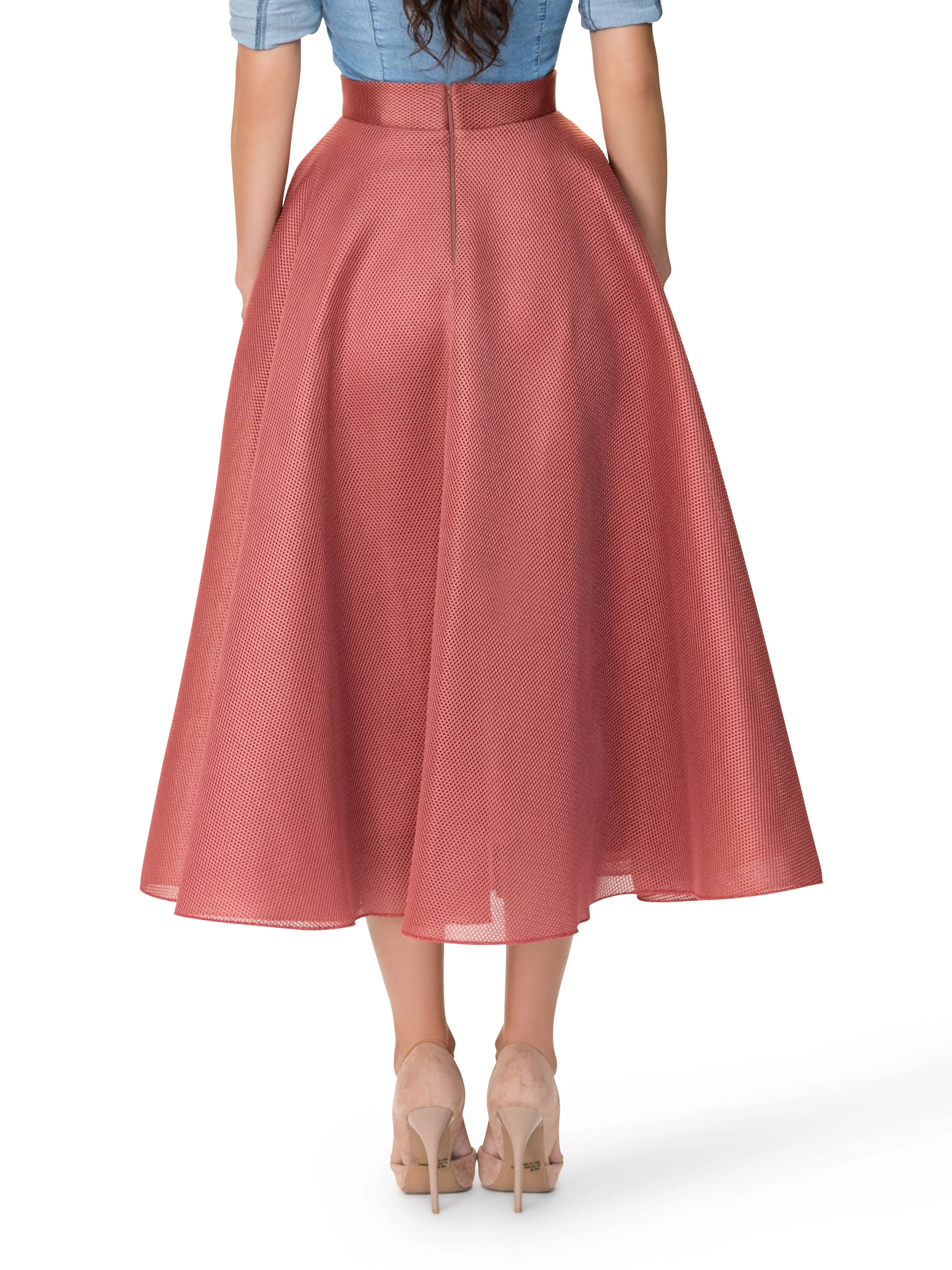 "Madeleine" Blush Mesh 50s Midi Skirt