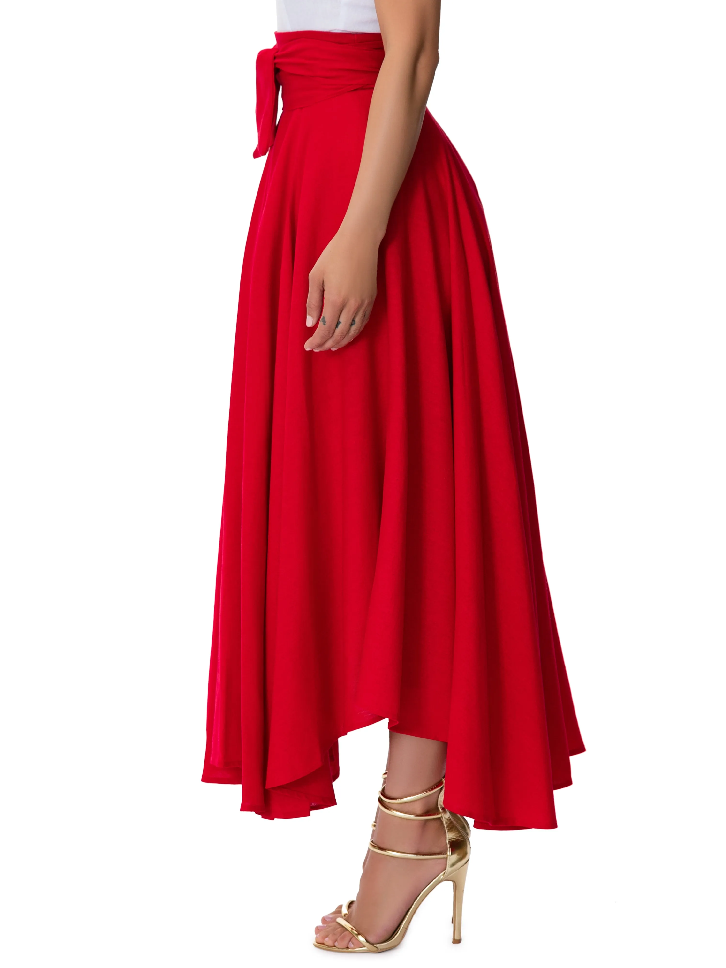 "San Fran" Red Belted Midi Skirt