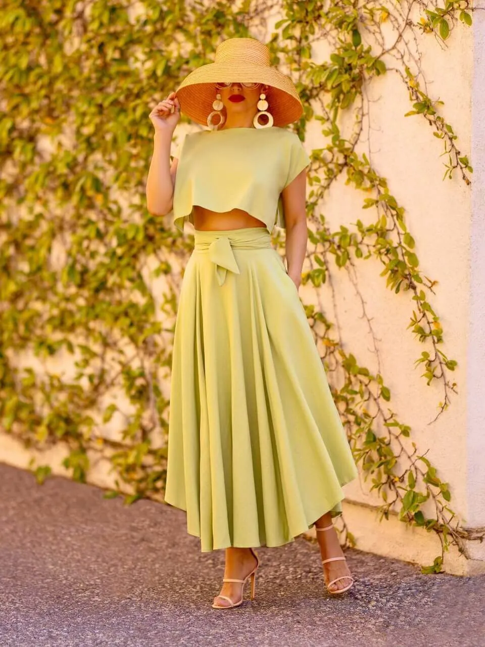 "Seychelles" Sage Belted Midi Skirt