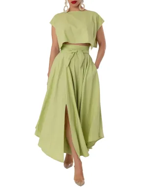 "Seychelles" Sage Belted Midi Skirt