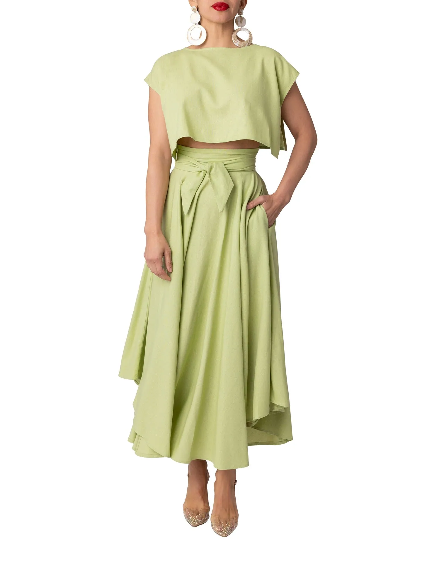 "Seychelles" Sage Belted Midi Skirt