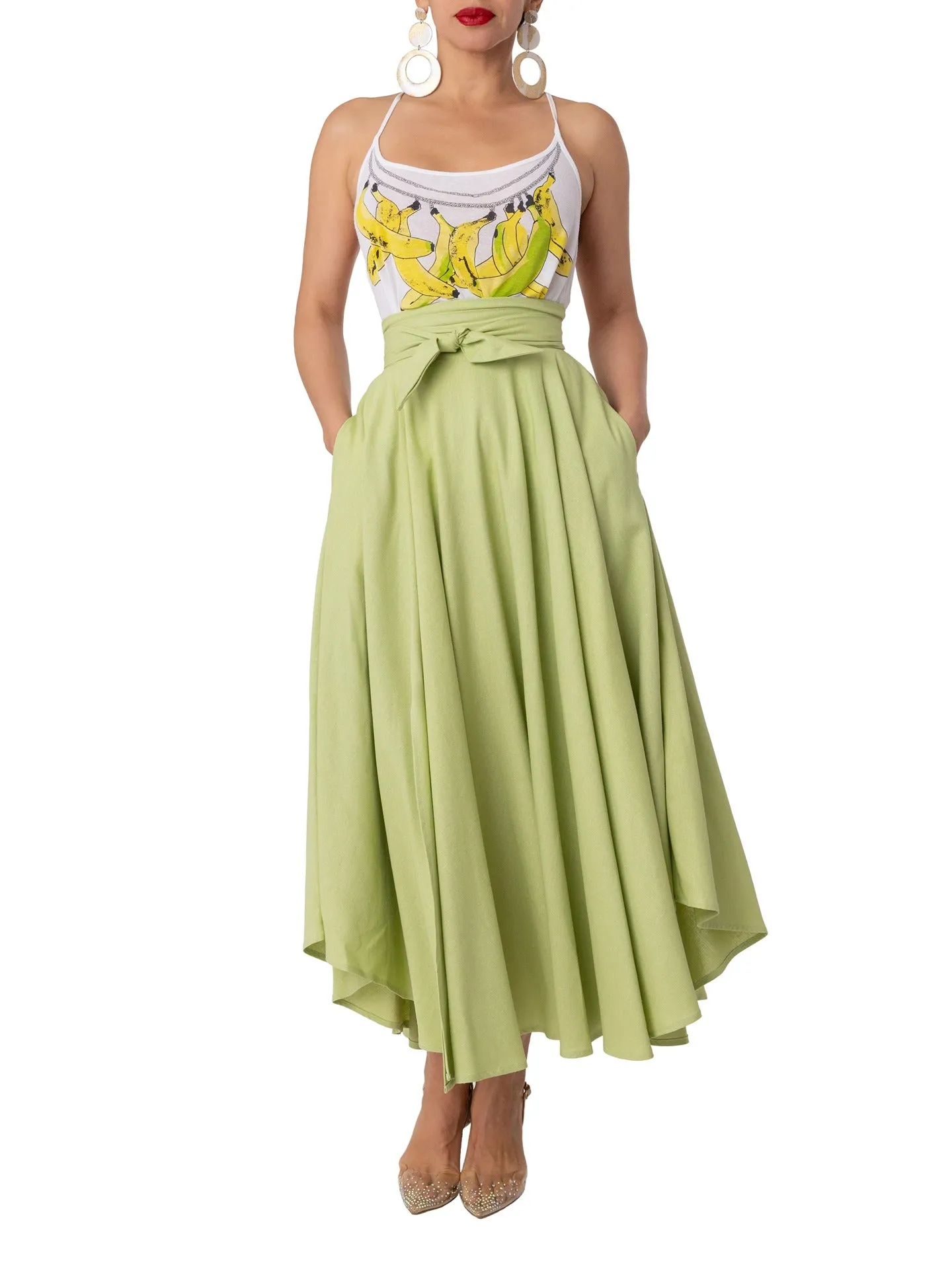 "Seychelles" Sage Belted Midi Skirt