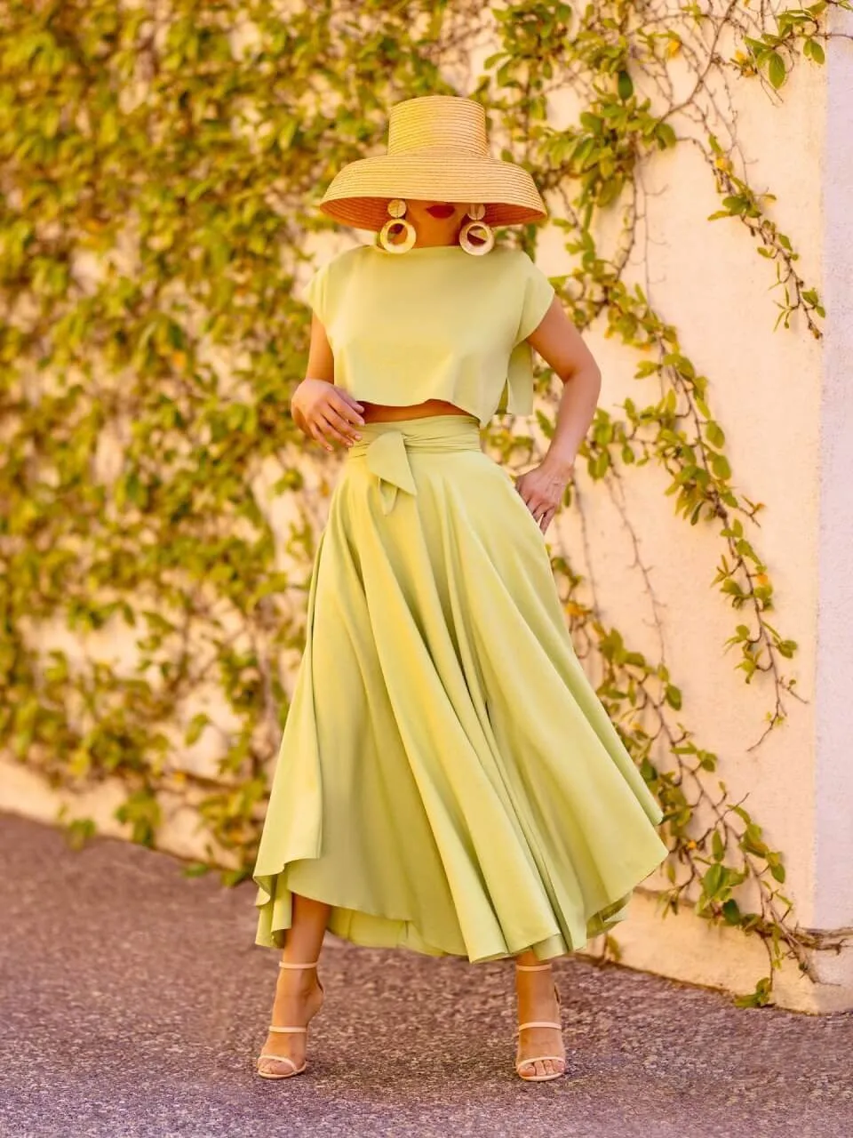 "Seychelles" Sage Belted Midi Skirt