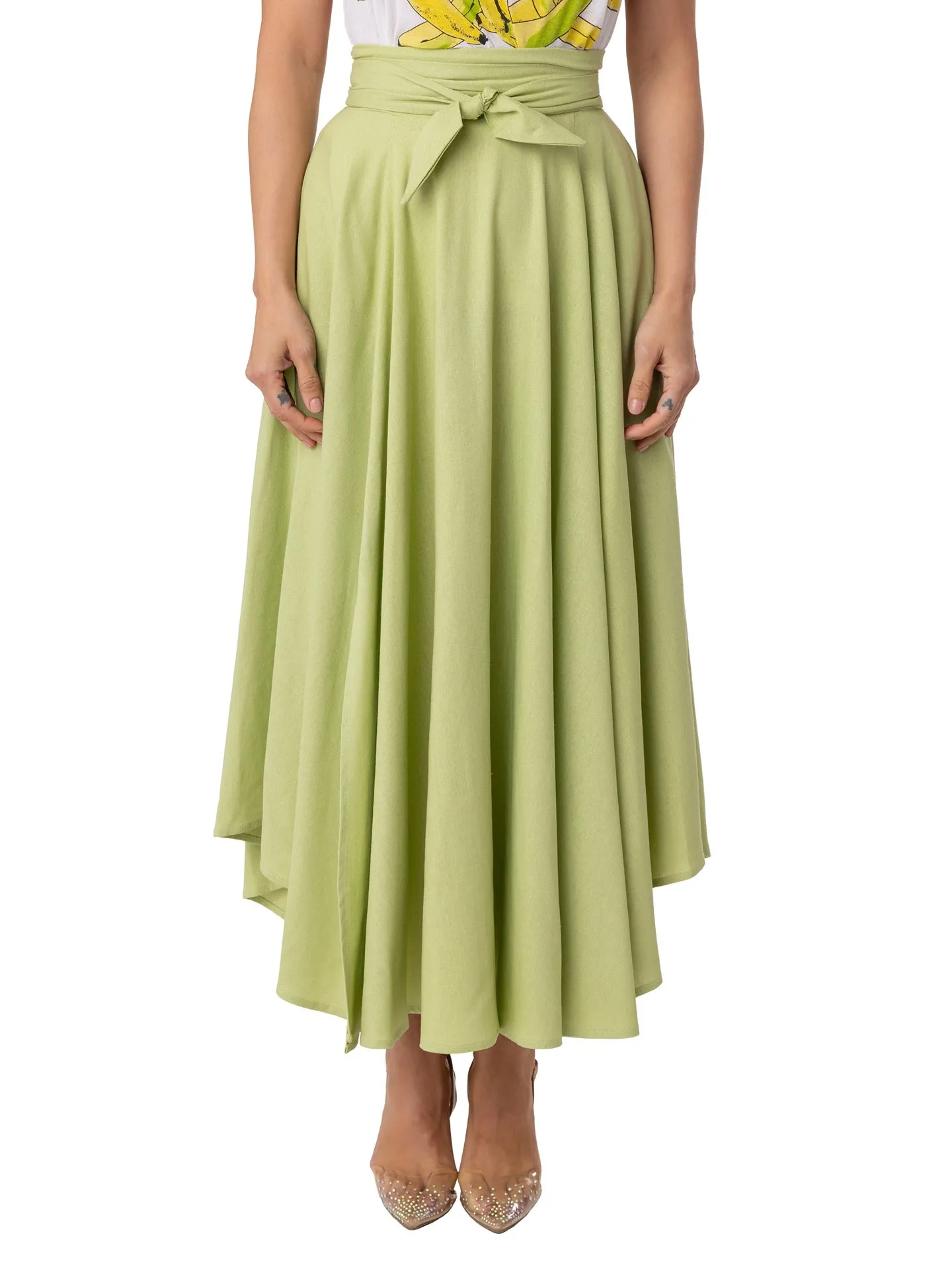 "Seychelles" Sage Belted Midi Skirt