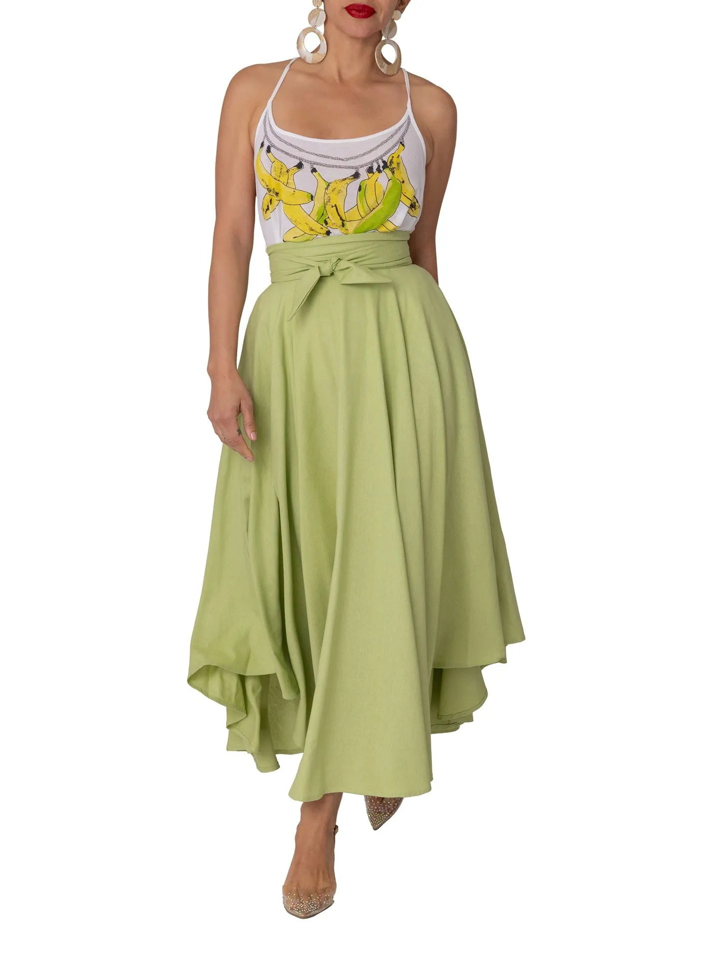 "Seychelles" Sage Belted Midi Skirt