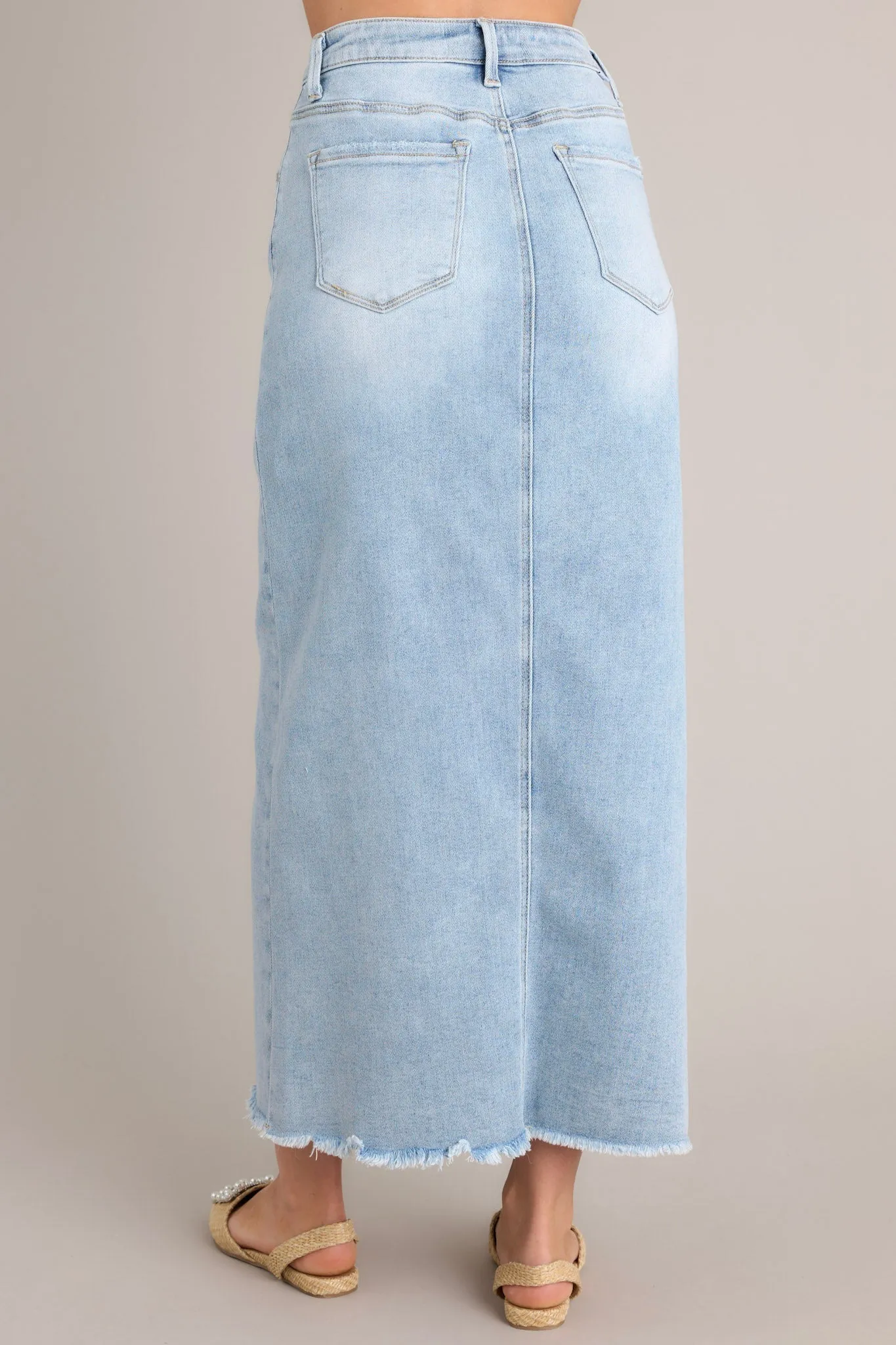 Radiant Rhythm Light Wash Denim Midi Skirt