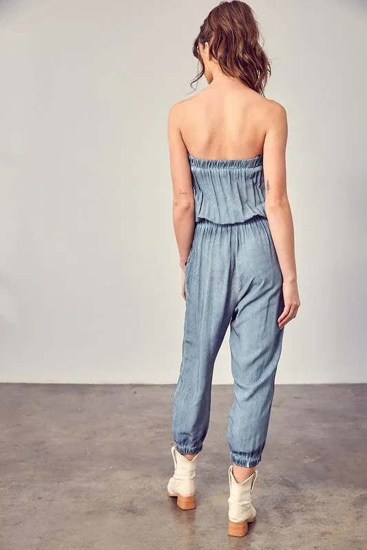 Raw Edge Detail Tube Jumpsuit