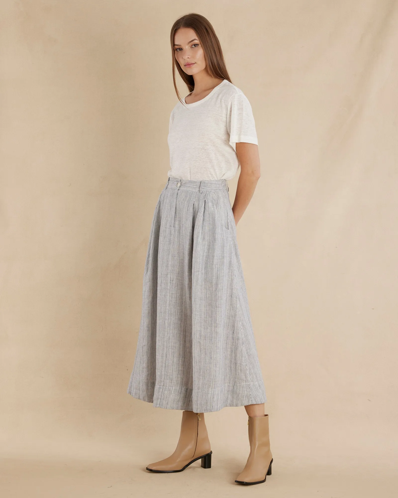 Rayee Linen Striped Skirt