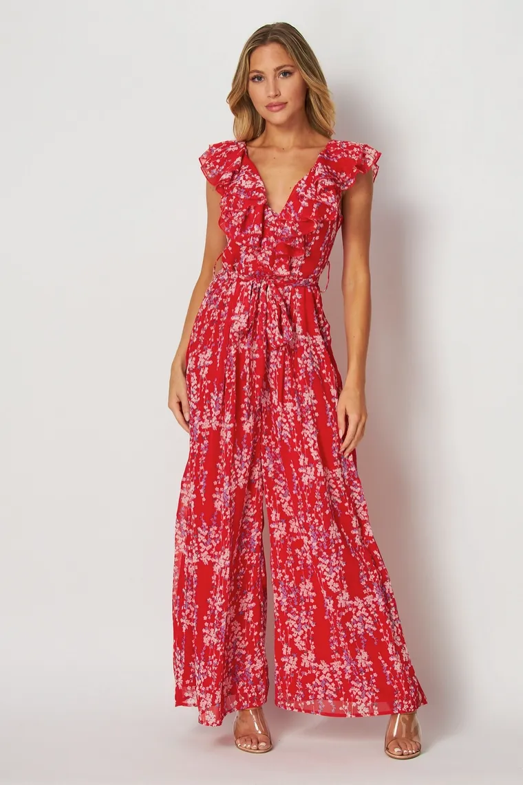 Red Floral Jumpsuit